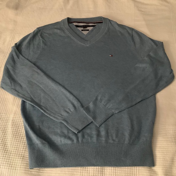 Tommy Hilfiger Light Blue Pima Cotton V Neck Sweater  Size M - Picture 2 of 8